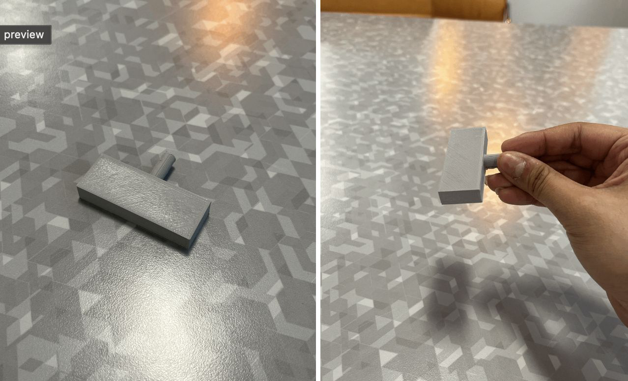 3D printed knob prototype held in hand