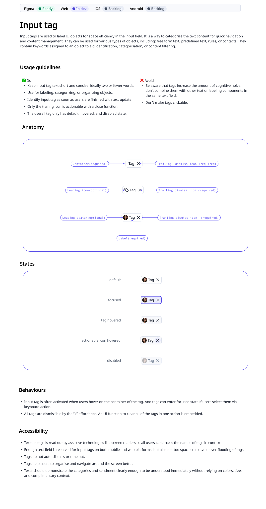 Input Tag component documentation