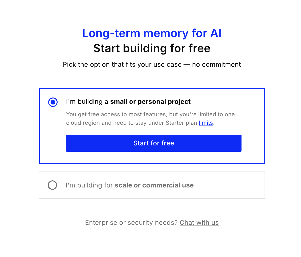 Pinecone onboarding survey where users pick their use case